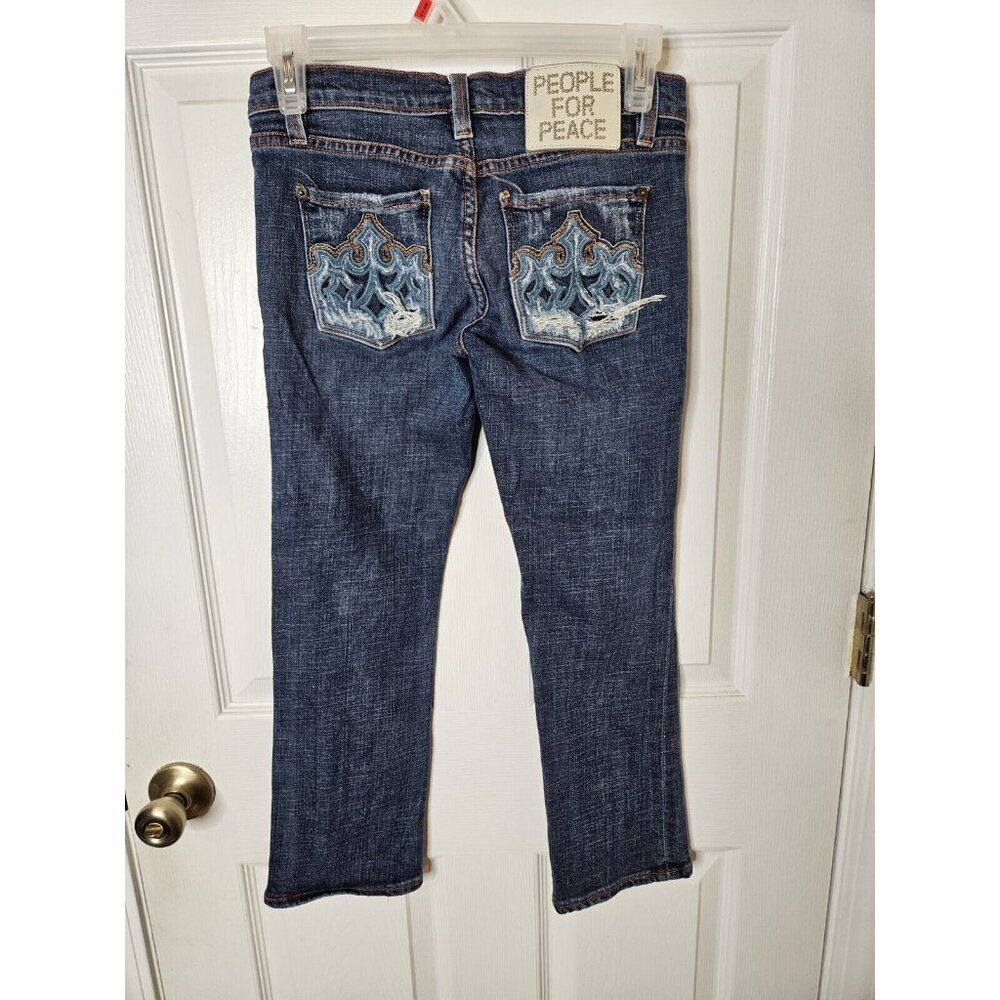 People4Peace Low Rise Embroidered Hippie y2k Straight Leg Jeans 25x23 NO BUTTON
